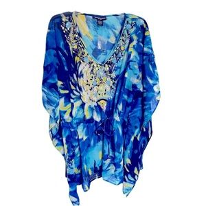 Mix Nouveau 100% Polyester Shades of Blue Floral Swim Cover-up